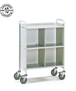 Carrello da ufficio in acciaio a 3 ripiani con parete separatoria verticale e posteriore