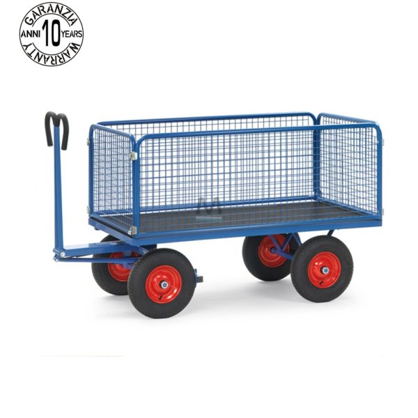 CARRELLO DI SERVIZIO CON SPONDE GRIGLIATE GRANDE PORTATA 1000 KG