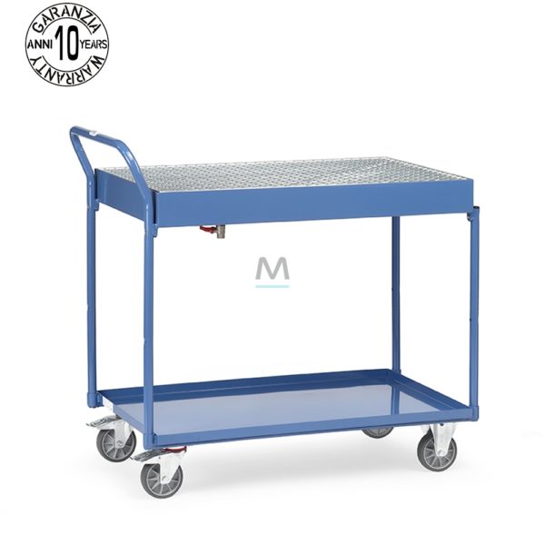 Carrello in acciaio a 2 ripiani con vassoio grigliato