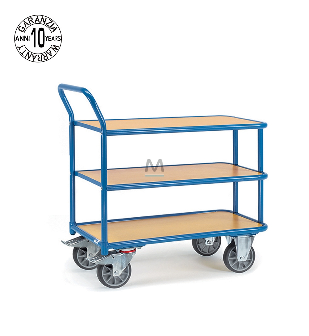 Carrello in acciaio per magazzino a 3 ripiani fissi 850x500mm