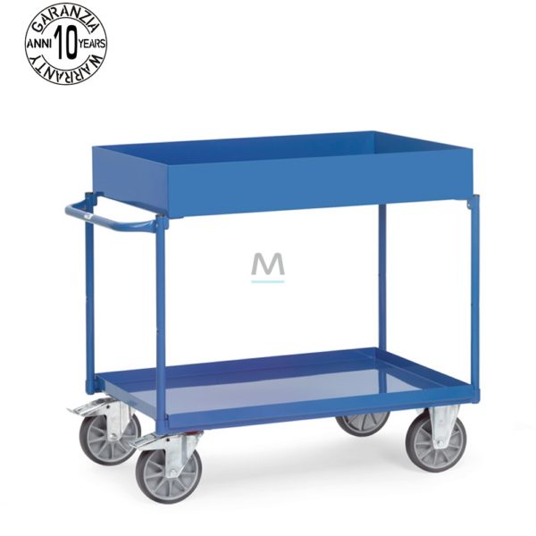 Carrello in acciaio a 2 ripiani con vassoio